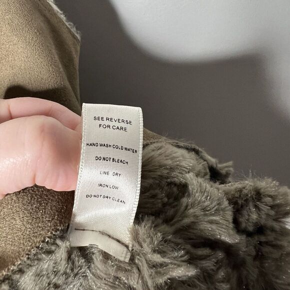 One The Land Vest Womens Medium Faux Fur Lined Faux Suede Brown Casual Boho Open - Picture 5 of 12